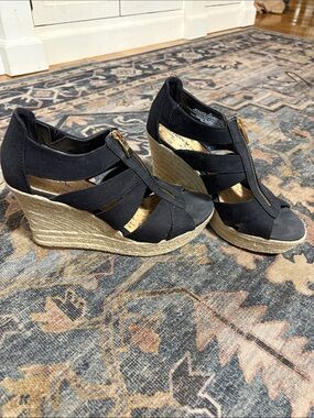Merona Black Espadrille Wedge Sandals with Gold Zip